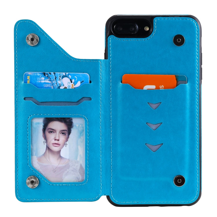 Flower Embossing Pattern Shockproof Protective Case with Holder & Card Slots & Photo Frame For iPhone 8 Plus / 7 Plus(Blue) by buy2fix