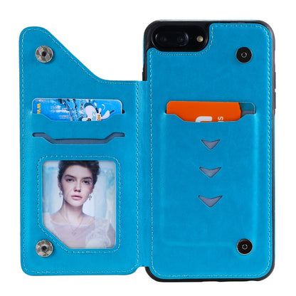 Flower Embossing Pattern Shockproof Protective Case with Holder & Card Slots & Photo Frame For iPhone 8 Plus / 7 Plus(Blue) by buy2fix