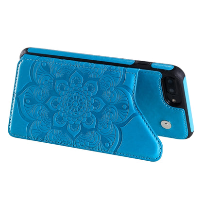 Flower Embossing Pattern Shockproof Protective Case with Holder & Card Slots & Photo Frame For iPhone 8 Plus / 7 Plus(Blue) by buy2fix