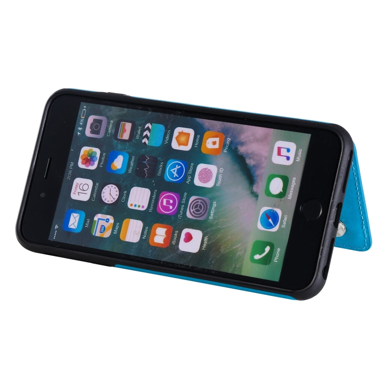 Flower Embossing Pattern Shockproof Protective Case with Holder & Card Slots & Photo Frame For iPhone 8 Plus / 7 Plus(Blue) by buy2fix