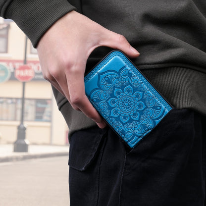 Flower Embossing Pattern Shockproof Protective Case with Holder & Card Slots & Photo Frame For iPhone 8 Plus / 7 Plus(Blue) by buy2fix