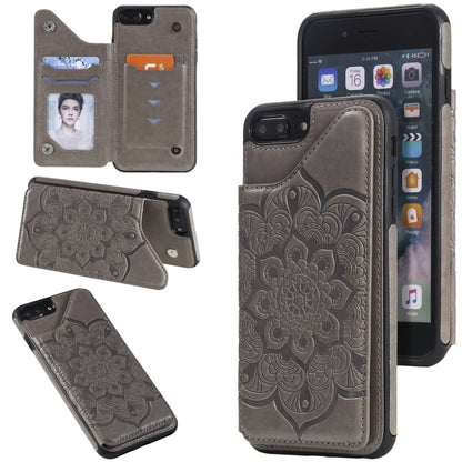 Flower Embossing Pattern Shockproof Protective Case with Holder & Card Slots & Photo Frame For iPhone 8 Plus / 7 Plus(Grey) by buy2fix