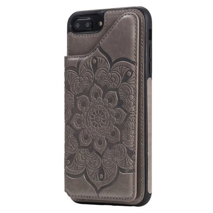 Flower Embossing Pattern Shockproof Protective Case with Holder & Card Slots & Photo Frame For iPhone 8 Plus / 7 Plus(Grey) by buy2fix