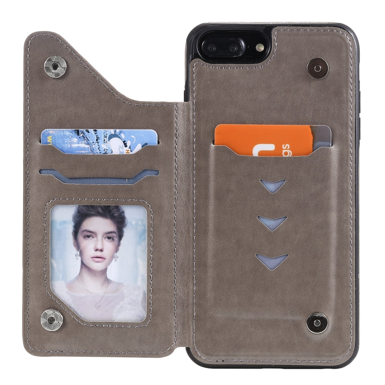 Flower Embossing Pattern Shockproof Protective Case with Holder & Card Slots & Photo Frame For iPhone 8 Plus / 7 Plus(Grey) by buy2fix