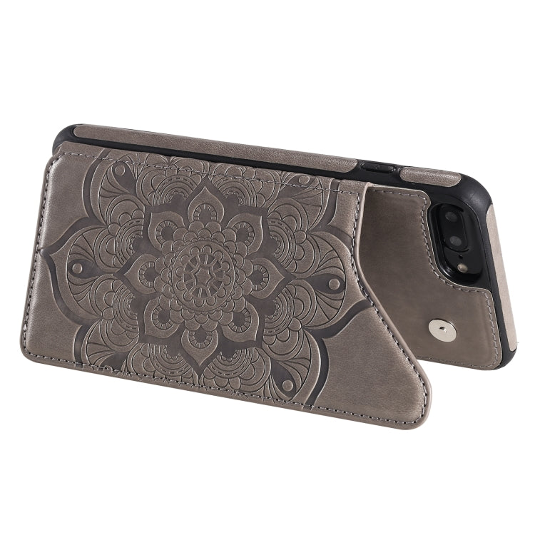 Flower Embossing Pattern Shockproof Protective Case with Holder & Card Slots & Photo Frame For iPhone 8 Plus / 7 Plus(Grey) by buy2fix