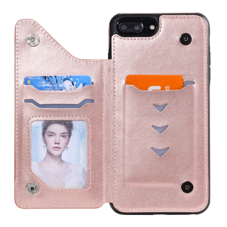 Flower Embossing Pattern Shockproof Protective Case with Holder & Card Slots & Photo Frame For iPhone 8 Plus / 7 Plus(Rose Gold) by buy2fix