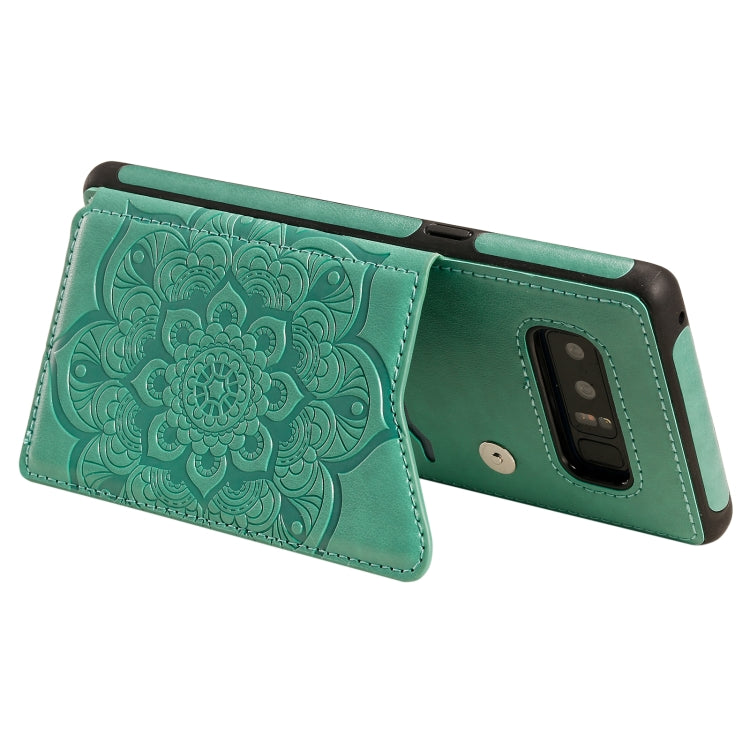 For Samsung Galaxy Note 8 Flower Embossing Pattern Shockproof Protective Case with Holder & Card Slots & Photo Frame(Green) by buy2fix
