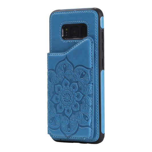 For Samsung Galaxy S8 Flower Embossing Pattern Shockproof Protective Case with Holder & Card Slots & Photo Frame(Blue) by buy2fix