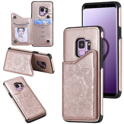 For Samsung Galaxy S9 Flower Embossing Pattern Shockproof Protective Case with Holder & Card Slots & Photo Frame(Rose Gold) by buy2fix