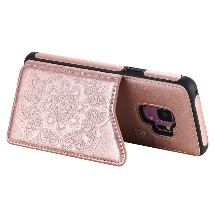 For Samsung Galaxy S9 Flower Embossing Pattern Shockproof Protective Case with Holder & Card Slots & Photo Frame(Rose Gold) by buy2fix