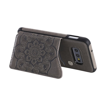For Samsung Galaxy S10e Flower Embossing Pattern Shockproof Protective Case with Holder & Card Slots & Photo Frame(Grey) by buy2fix