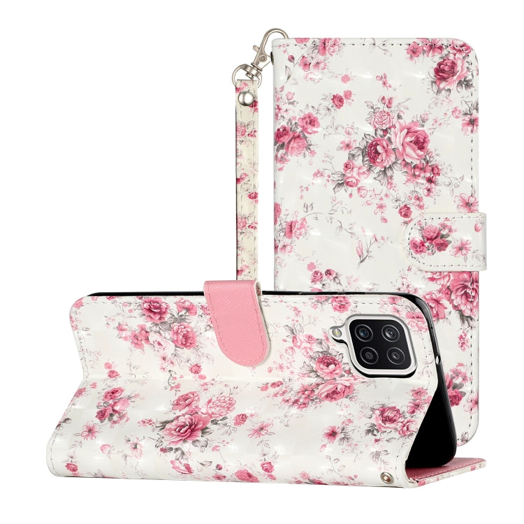 For Samsung Galaxy A12 3D Pattern Horizontal Flip Leather Case with Holder & Card Slots & Wallet(Rose Flower) by buy2fix