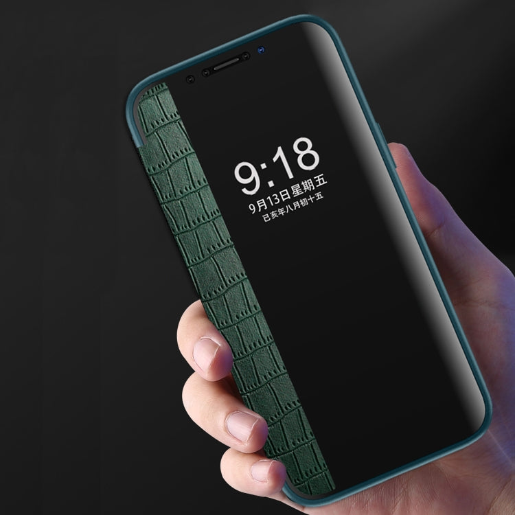 For iPhone 12 / 12 Pro Crocodile Texture Display Window Horizontal Flip Leather Case(Black) by buy2fix