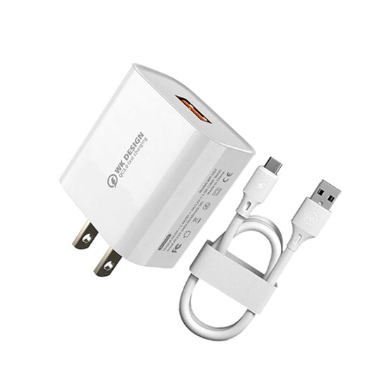 Chargeur rapide WK WP-U57 Max 18 W Maxspeed QC3.0 + câble de données USB vers Type-C/USB-C, type de prise : prise américaine