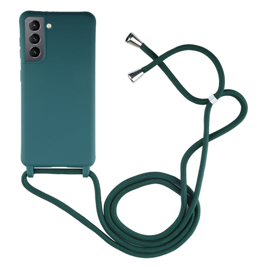 For Samsung Galaxy S21 5G Candy Colors TPU Protective Case with Lanyard(Dark Green) by buy2fix