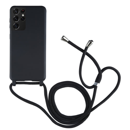 For Samsung Galaxy S21 Ultra 5G Candy Colors TPU Protective Case with Lanyard(Black) by buy2fix