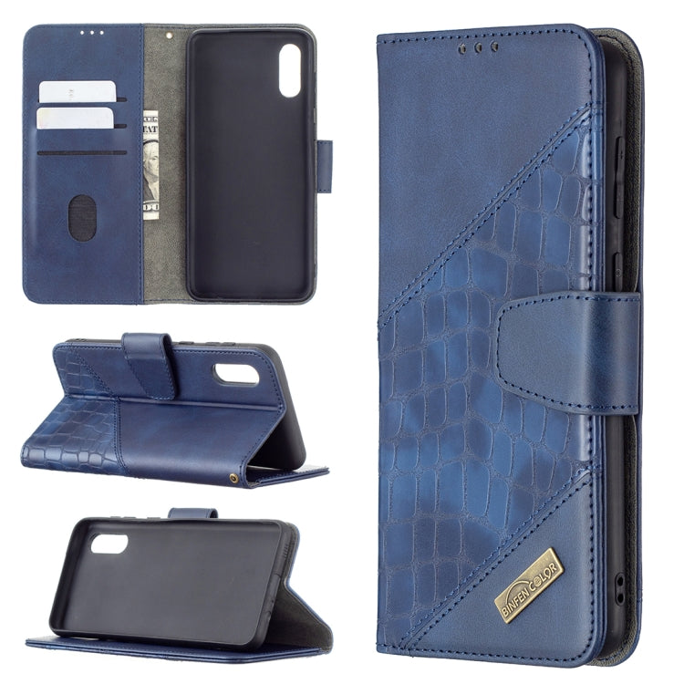 For Samsung Galaxy A02 / M02 Matching Color Crocodile Texture Horizontal Flip PU Leather Case with Wallet & Holder & Card Slots(Blue) by buy2fix