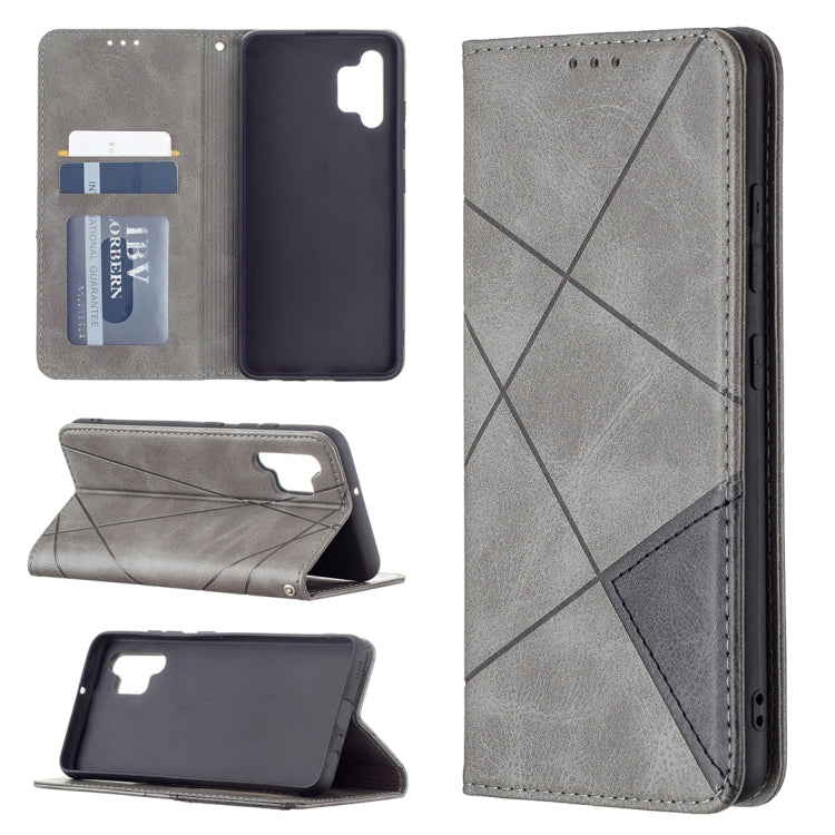 For Samsung Galaxy A32 4G Rhombus Texture Horizontal Flip Magnetic Leather Case with Holder & Card Slots(Grey) by buy2fix