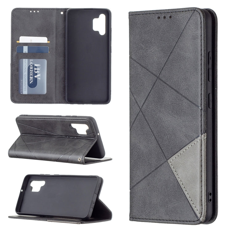 For Samsung Galaxy A32 4G Rhombus Texture Horizontal Flip Magnetic Leather Case with Holder & Card Slots(Black) by buy2fix