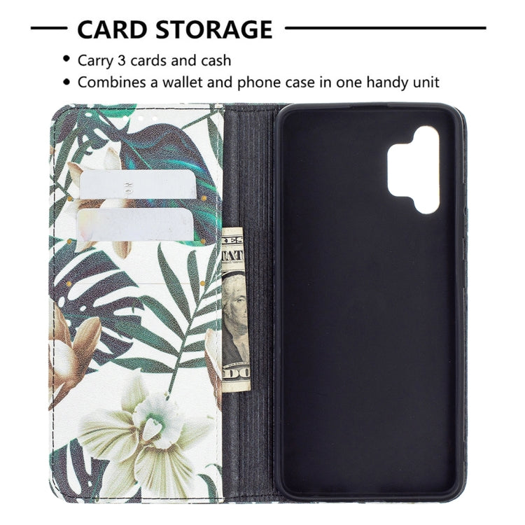 For Samsung Galaxy A32 4G Colored Drawing Pattern Invisible Magnetic Horizontal Flip PU Leather Case with Holder & Card Slots & Wallet(Red Leaves) by buy2fix