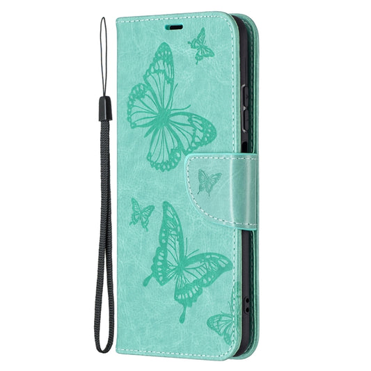 For Xiaomi Redmi Note 10 4G/Note 10s Two Butterflies Embossing Pattern Horizontal Flip Leather Case with Holder & Card Slot & Wallet & Lanyard(Green) by buy2fix