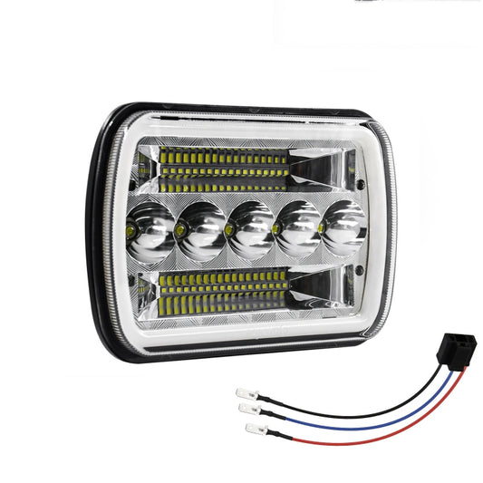 7 inch(5X7)/(7X6) H4 DC 9V-30V 30000LM 200W Car Square Shape LED Headlight Lamps for Jeep Wrangler, with Angel Eye - In Car by buy2fix | Online Shopping UK | buy2fix