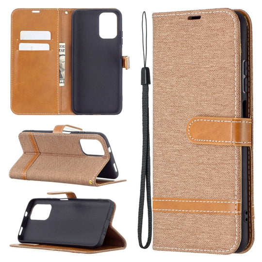 For Xiaomi Redmi Note 10 4G / Note 10S Color Matching Denim Texture Horizontal Flip Leather Case with Holder & Card Slots & Wallet & Lanyard(Brown)