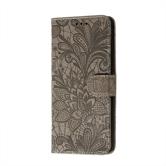 For Motorola Moto E7 Power Lace Flower Embossing Pattern Horizontal Flip Leather Case with Holder & Card Slots & Wallet & Photo Frame(Grey) by buy2fix