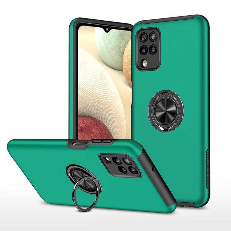 For Samsung Galaxy A12 5G PC + TPU Shockproof Magnetic Protective Case with Invisible Ring Holder(Dark Green) by buy2fix
