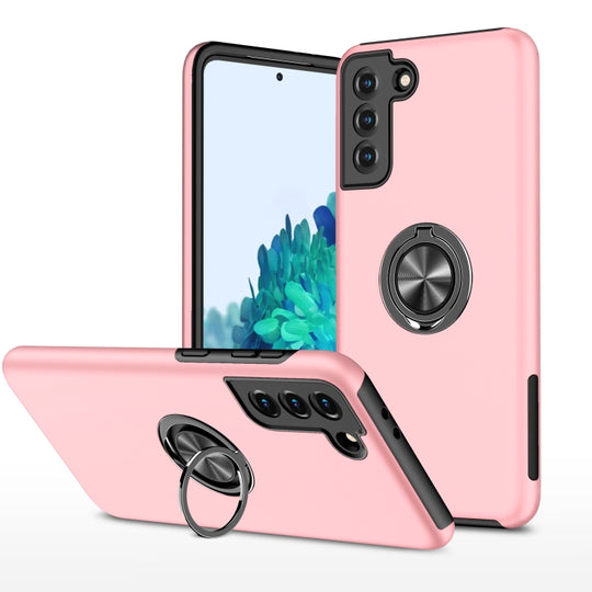 For Samsung Galaxy S21+ 5G PC + TPU Shockproof Magnetic Protective Case with Invisible Ring Holder(Rose Gold)