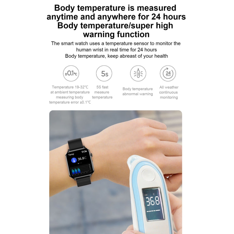 E86 1.7 inch TFT Color Screen IP68 Waterproof Smart Watch, Support Blood Oxygen Monitoring / Body Temperature Monitoring / AI Medical Diagnosis, Style: TPU Strap(Black) - Smart Wear by buy2fix | Online Shopping UK | buy2fix