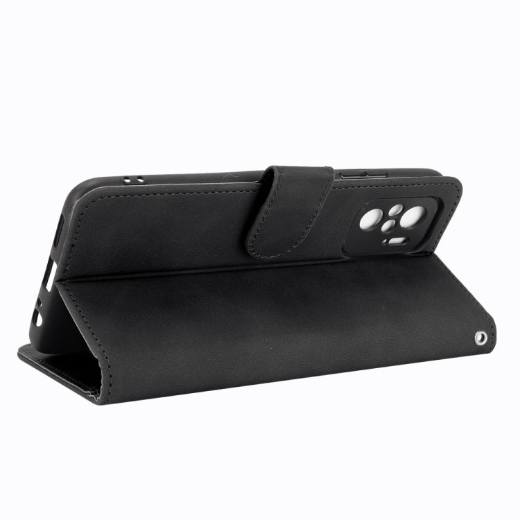 For Xiaomi Redmi Note 10 Solid Color Skin Feel Magnetic Buckle Horizontal Flip Calf Texture PU Leather Case with Holder & Card Slots & Wallet(Black) by buy2fix