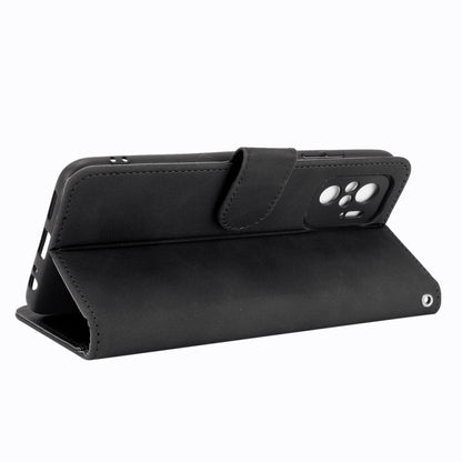 For Xiaomi Redmi Note 10 Solid Color Skin Feel Magnetic Buckle Horizontal Flip Calf Texture PU Leather Case with Holder & Card Slots & Wallet(Black) by buy2fix