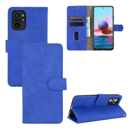 For Xiaomi Redmi Note 10S Solid Color Skin Feel Magnetic Buckle Horizontal Flip Calf Texture PU Leather Case with Holder & Card Slots & Wallet(Blue) by buy2fix
