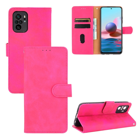 For Xiaomi Redmi Note 10S Solid Color Skin Feel Magnetic Buckle Horizontal Flip Calf Texture PU Leather Case with Holder & Card Slots & Wallet(Rose Red) by buy2fix