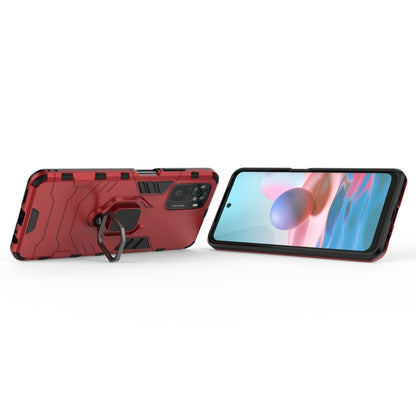 For Xiaomi Redmi Note 10 4G Shockproof PC + TPU Protective Case with Magnetic Ring Holder(Red) by buy2fix
