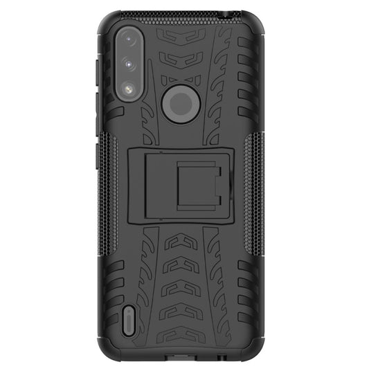 For Motorola Moto E7 Power Tire Texture Shockproof TPU+PC Protective Case with Holder(Black) by buy2fix
