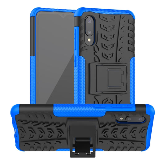 For Samsung Galaxy A02(EU Version) Tire Texture Shockproof TPU+PC Protective Case with Holder(Blue) by buy2fix