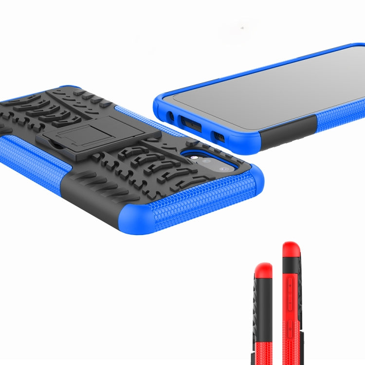 For Samsung Galaxy A02(EU Version) Tire Texture Shockproof TPU+PC Protective Case with Holder(Blue) by buy2fix