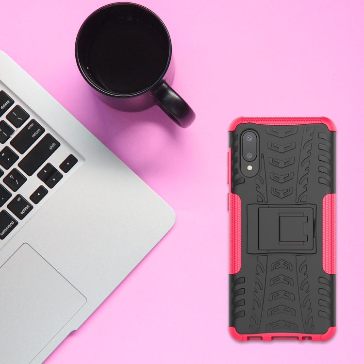 For Samsung Galaxy A02(EU Version) Tire Texture Shockproof TPU+PC Protective Case with Holder(Pink) by buy2fix