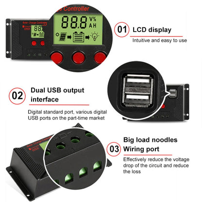 PWM Solar Controller 12V / 24V Lithium Battery Charging Photovoltaic Panel Charging Street Light Controller with Dual USB Output, Model:CPLS-60A - Consumer Electronics by buy2fix | Online Shopping UK | buy2fix