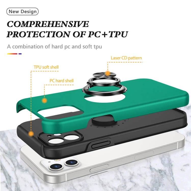 For iPhone 12 mini Magnetic Ring Kickstand Shockproof Phone Case (Dark Green) by buy2fix