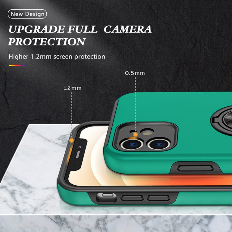 For iPhone 12 mini Magnetic Ring Kickstand Shockproof Phone Case (Dark Green) by buy2fix