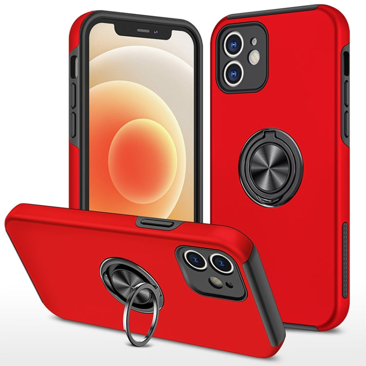 For iPhone 12 Magnetic Ring Kickstand Shockproof Phone Case(Red) by buy2fix