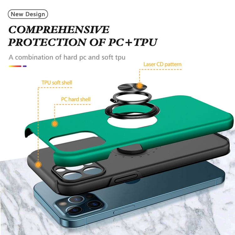 For iPhone 12 Pro Magnetic Ring Kickstand Shockproof Phone Case(Dark Green) by buy2fix