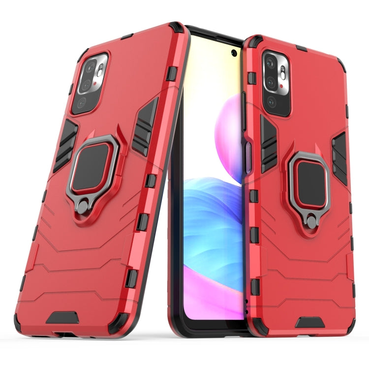 For Xiaomi Redmi Note 10 5G Shockproof PC + TPU Protective Case with Magnetic Ring Holder(Red) by buy2fix