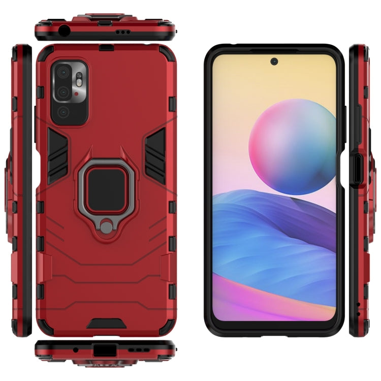 For Xiaomi Redmi Note 10 5G Shockproof PC + TPU Protective Case with Magnetic Ring Holder(Red) by buy2fix