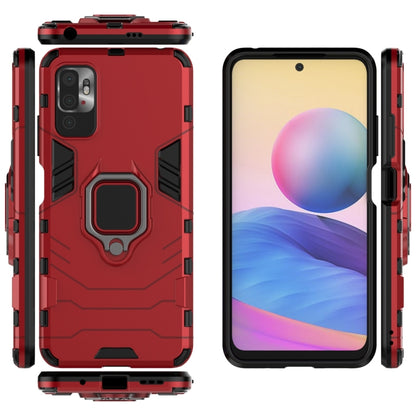 For Xiaomi Redmi Note 10 5G Shockproof PC + TPU Protective Case with Magnetic Ring Holder(Red) by buy2fix