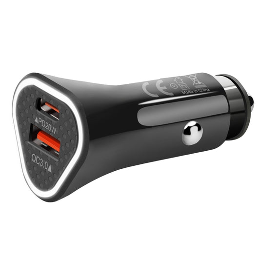 YSY-313PD20W QC3.0 USB + PD 20W USB-C / Type-C Triangle Dual Ports Fast Charging Car Charger(Black) - Car Charger by buy2fix | Online Shopping UK | buy2fix