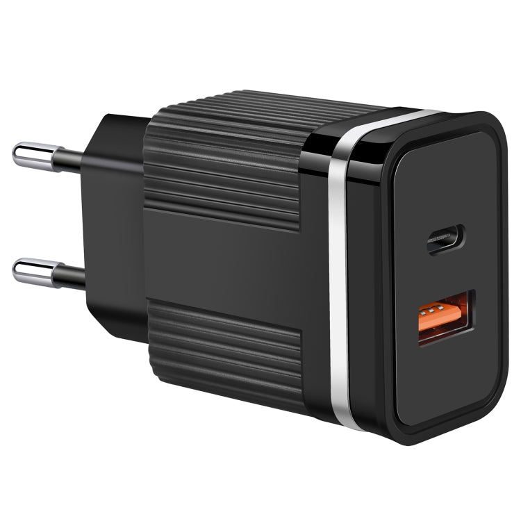 RSY USB + USB-C / Type-C Dual Ports Fast Charging Travel Charger, EU Plug(Black) - Mobile Accessories by buy2fix | Online Shopping UK | buy2fix